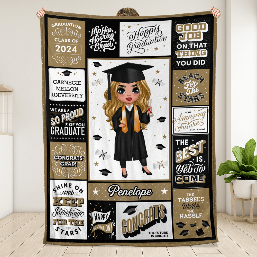 Happy Graduation Girl - Personalized Blanket - Giftago