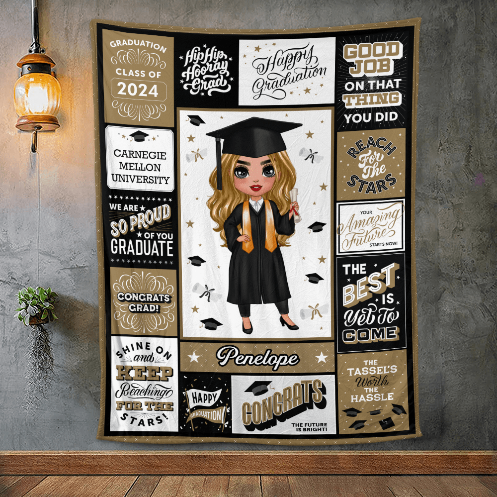 Happy Graduation Girl - Personalized Blanket - Giftago