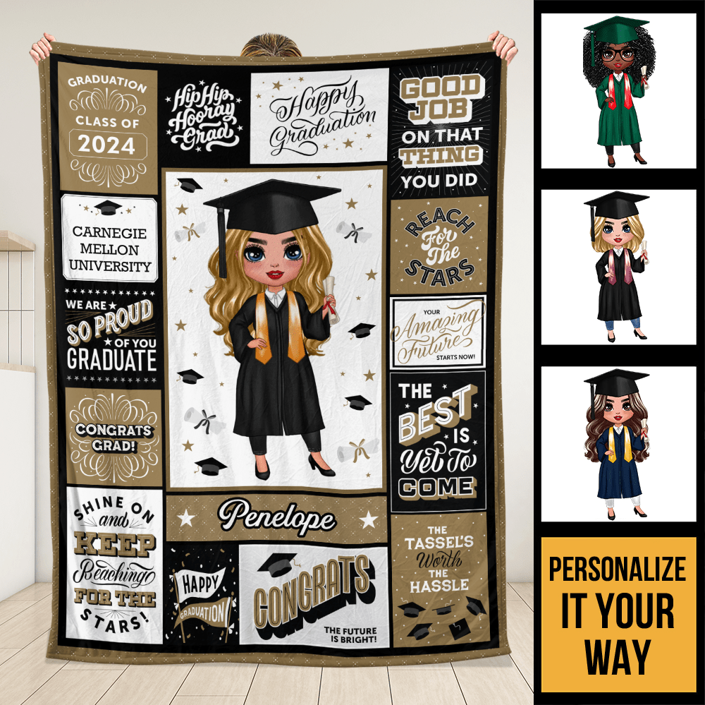 Happy Graduation Girl - Personalized Blanket - Giftago