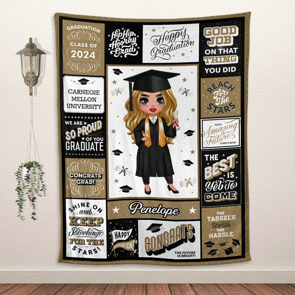 Happy Graduation Girl - Personalized Blanket - Giftago