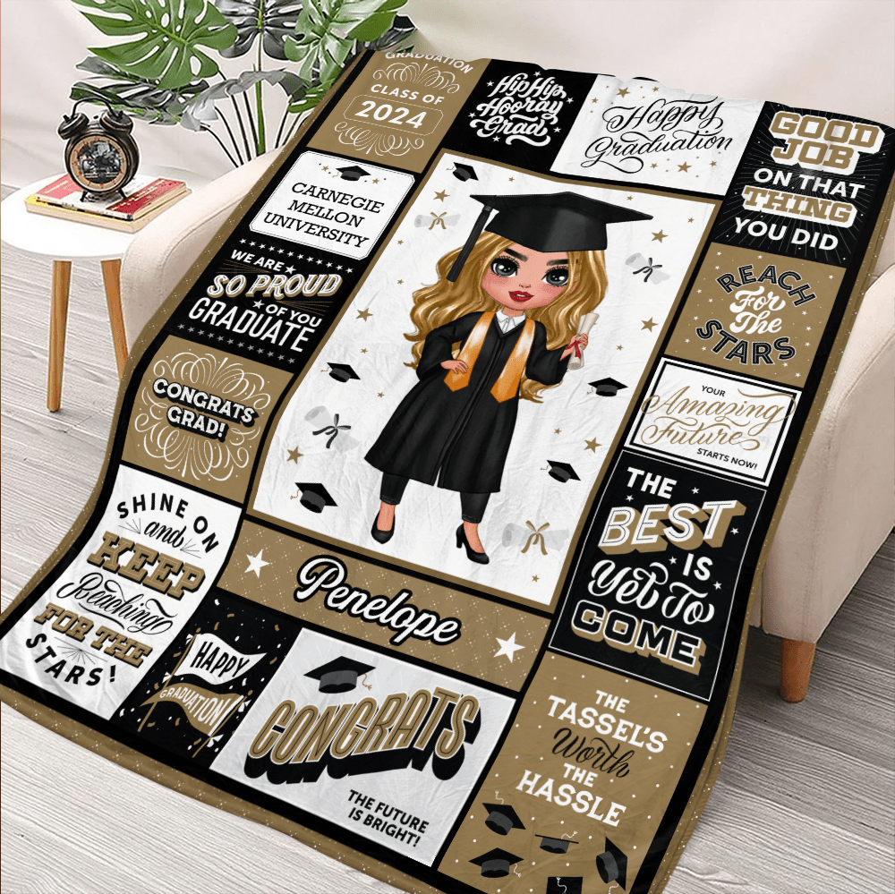 Happy Graduation Girl - Personalized Blanket - Giftago