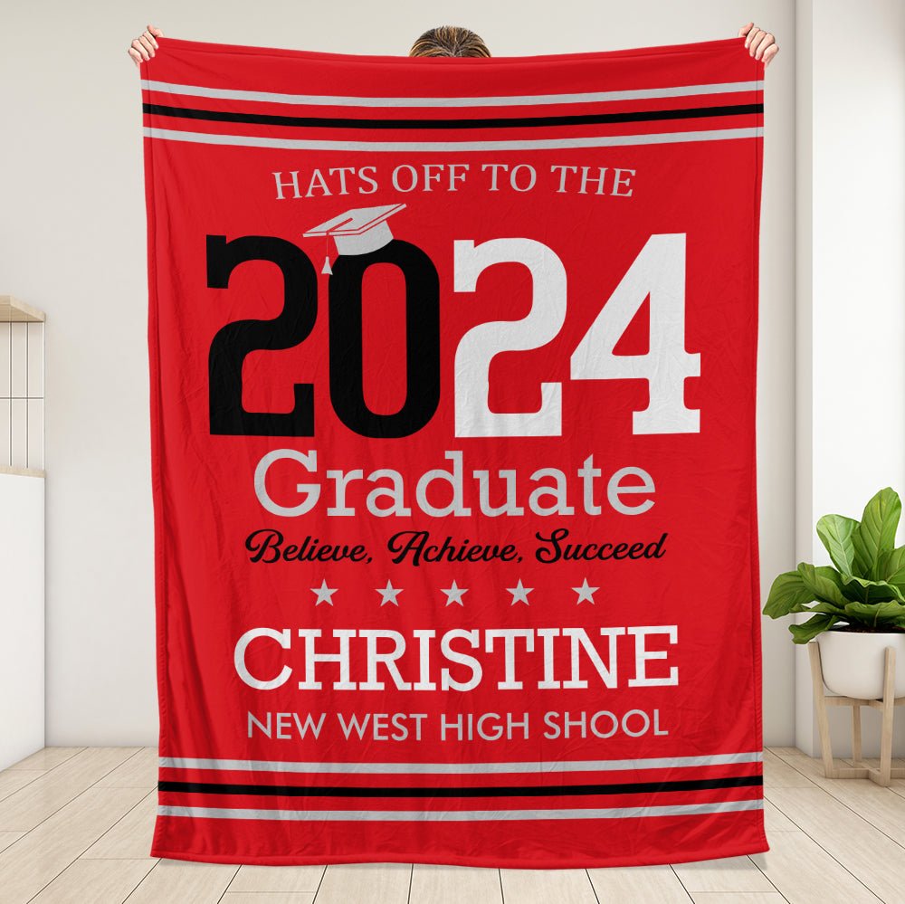 Hats Off To The Graduate Blanket - Personalized Blanket - Giftago