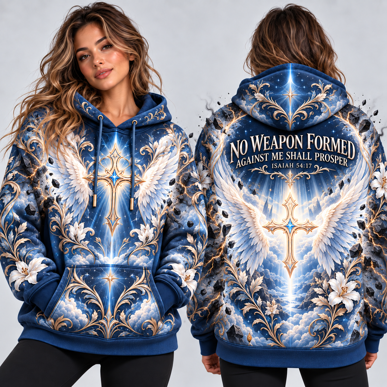 No Weapon Formed – Heavenly Blue Wings Isaiah 54:17 Women’s Hoodie