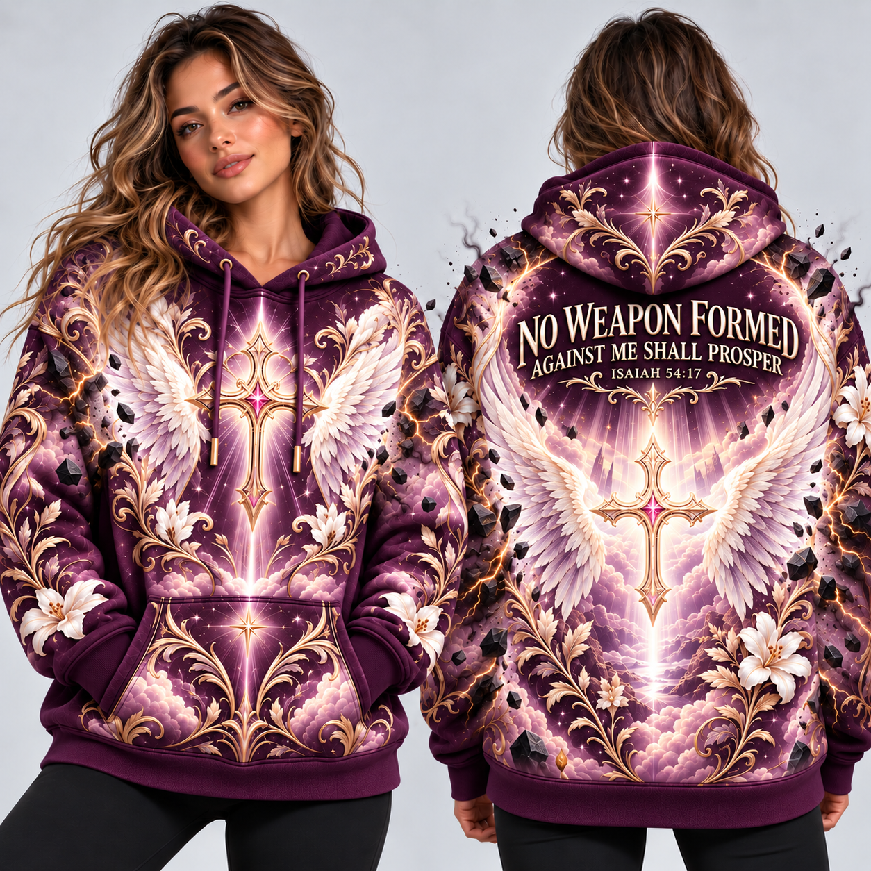 No Weapon Formed – Royal Plum Wings Isaiah 54:17 Women’s Hoodie