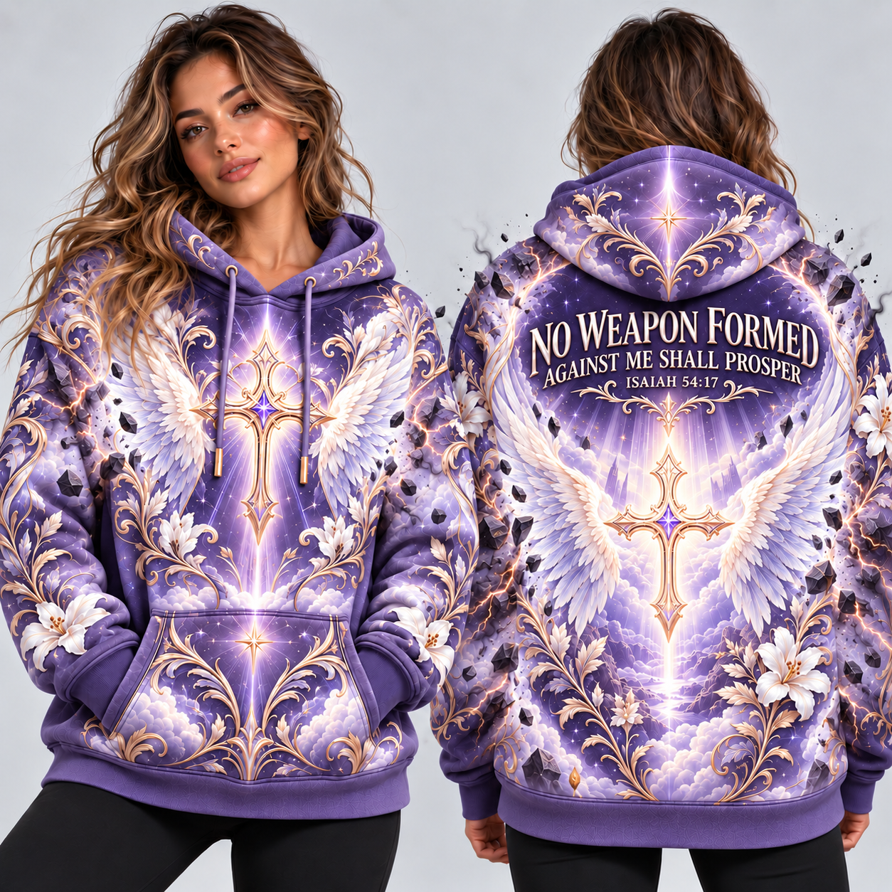 No Weapon Formed – Divine Lavender Wings Isaiah 54:17 Women’s Hoodie