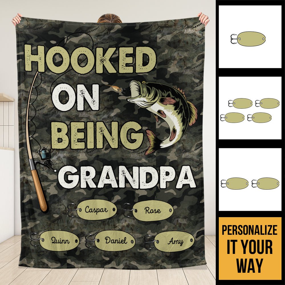 Hooked On Being Grandpa Dad Blanket - Personalized Blanket - Giftago