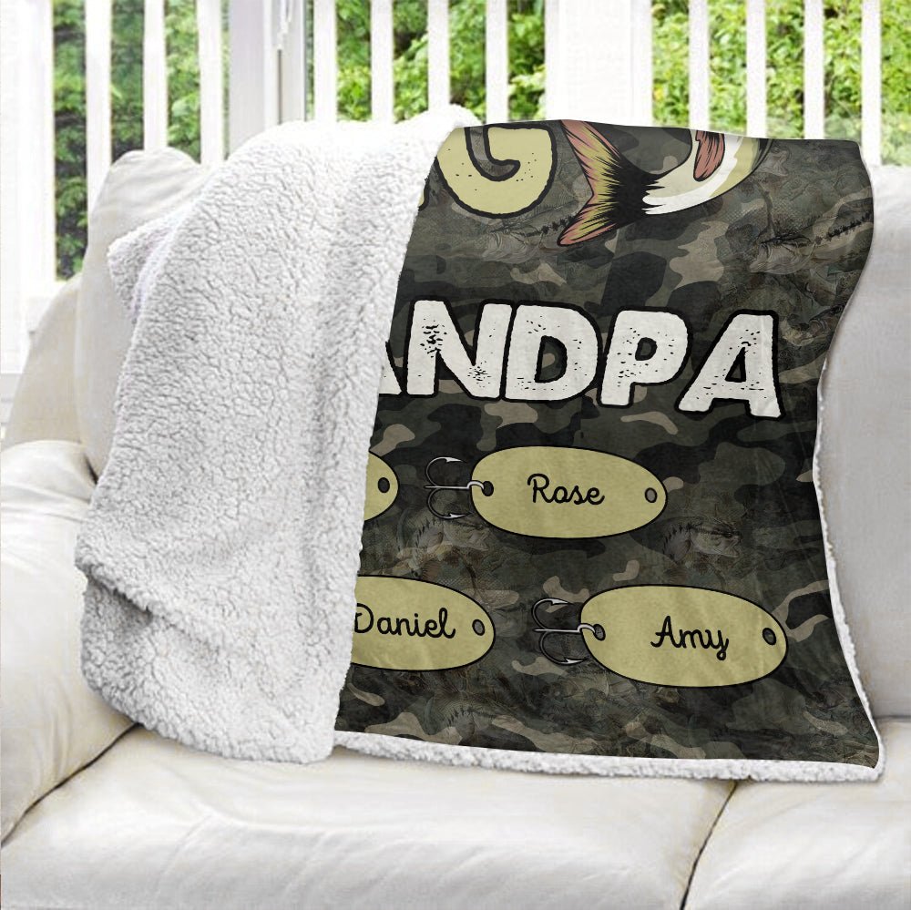 Hooked On Being Grandpa Dad Blanket - Personalized Blanket - Giftago