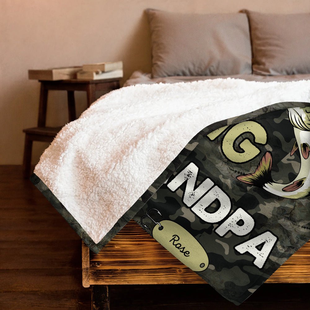 Hooked On Being Grandpa Dad Blanket - Personalized Blanket - Giftago