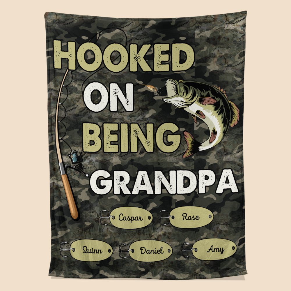 Hooked On Being Grandpa Dad Blanket - Personalized Blanket - Giftago