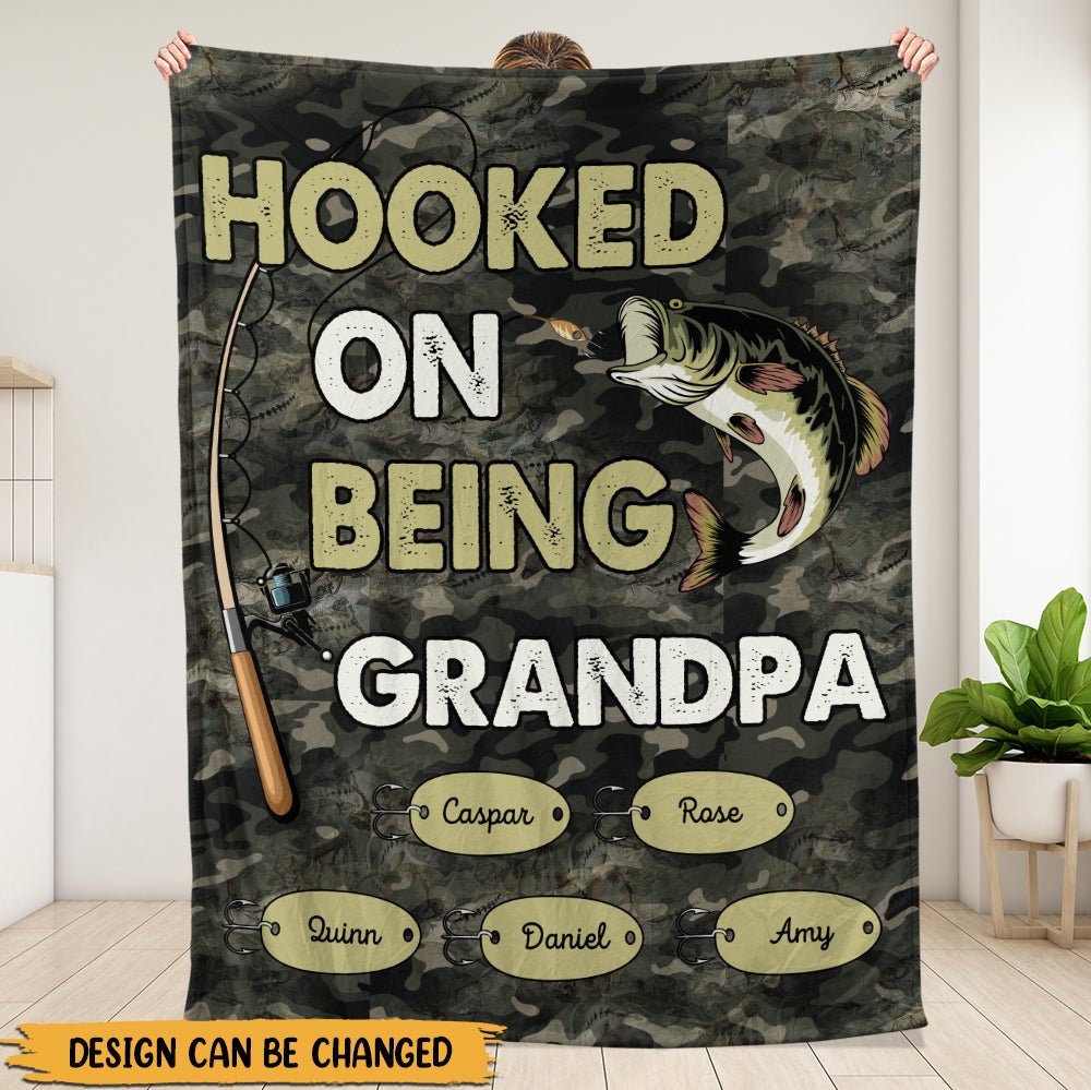 Hooked On Being Grandpa Dad Blanket - Personalized Blanket - Giftago
