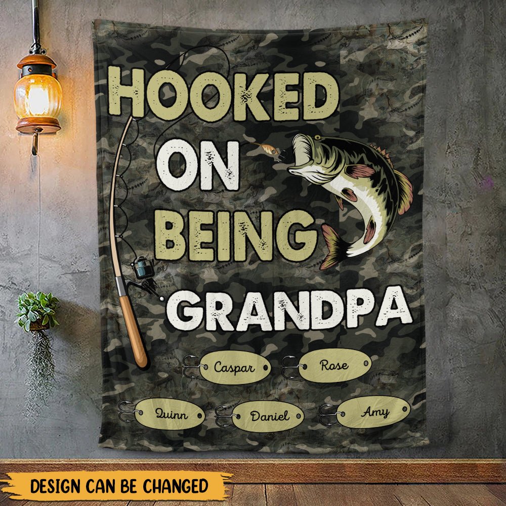 Hooked On Being Grandpa Dad Blanket - Personalized Blanket - Giftago