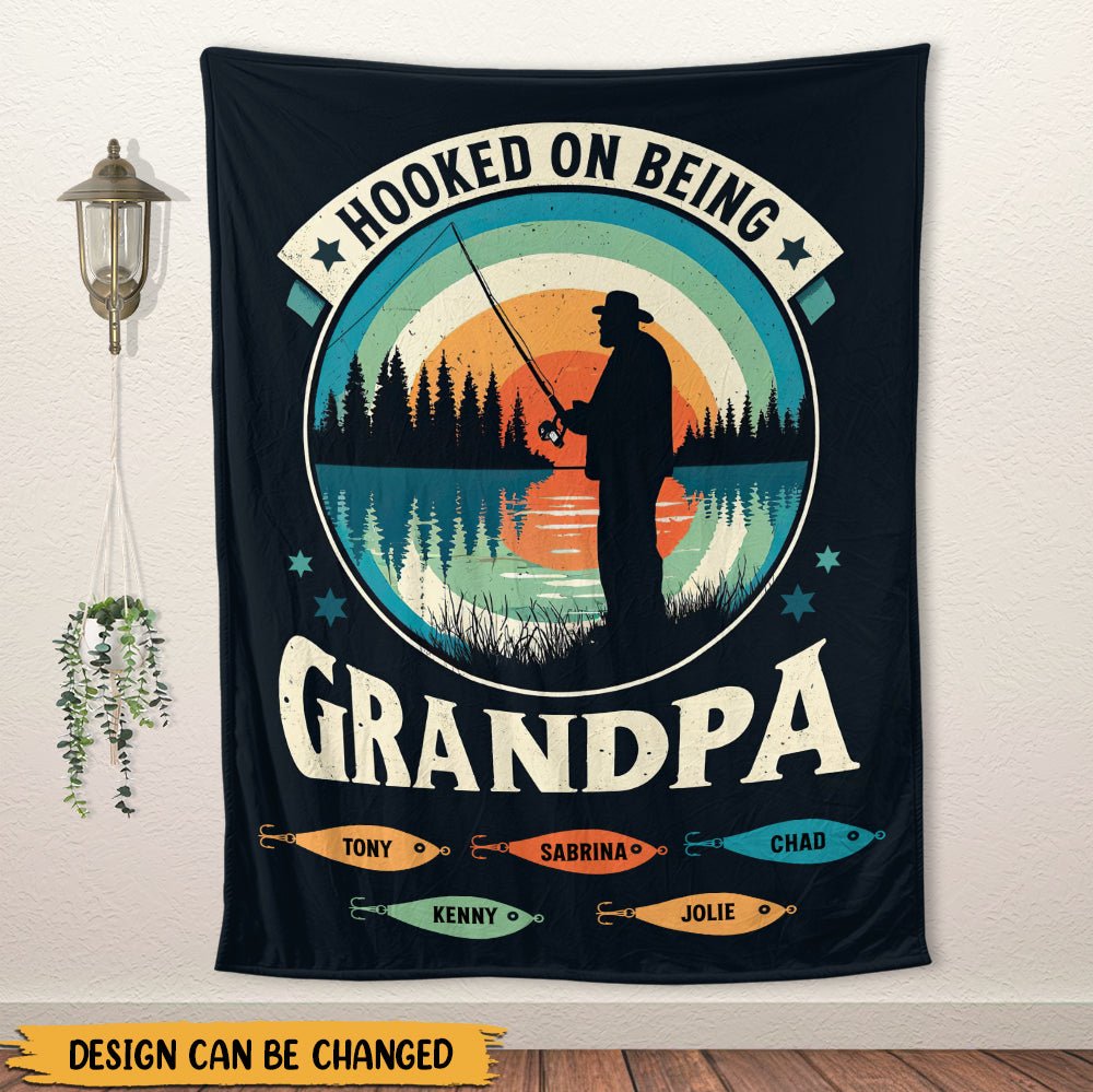 Hooked On Being Grandpa - Personalized Blanket - Giftago