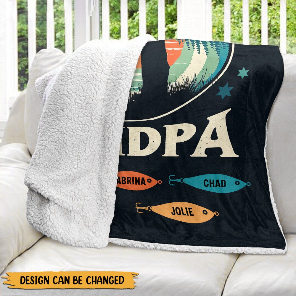 Hooked On Being Grandpa - Personalized Blanket - Giftago