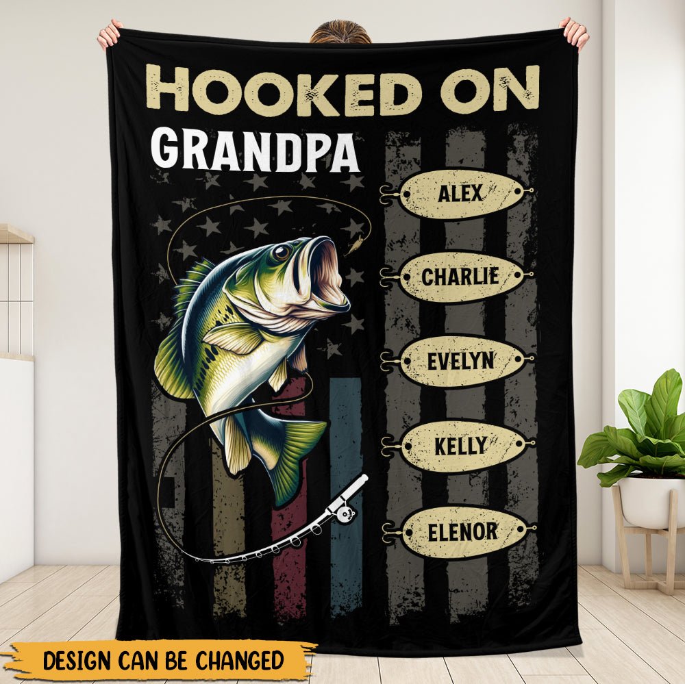 Hooked On Grandpa - Personalized Blanket - Best Gift For Father/ Grandpa - Giftago