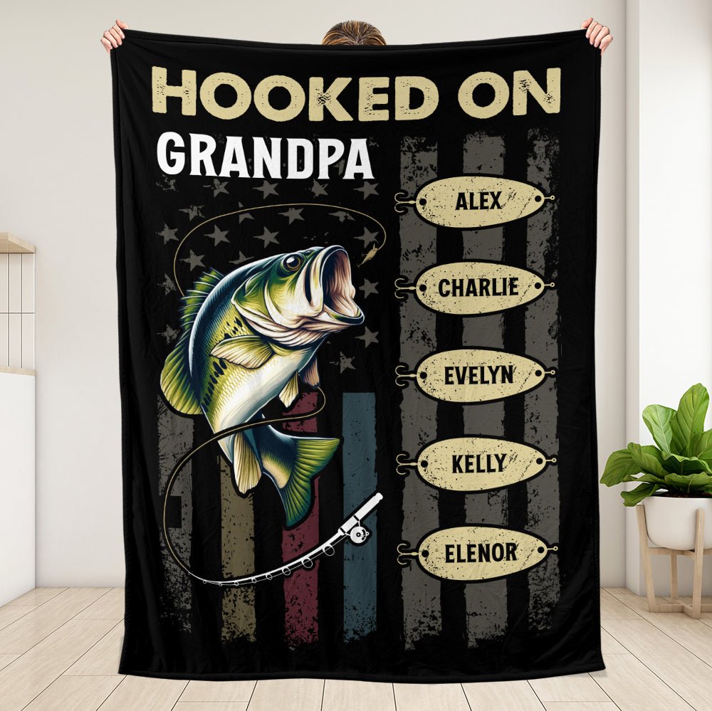 Hooked On Grandpa - Personalized Blanket - Best Gift For Father/ Grandpa - Giftago