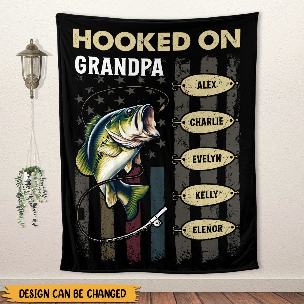 Hooked On Grandpa - Personalized Blanket - Best Gift For Father/ Grandpa - Giftago