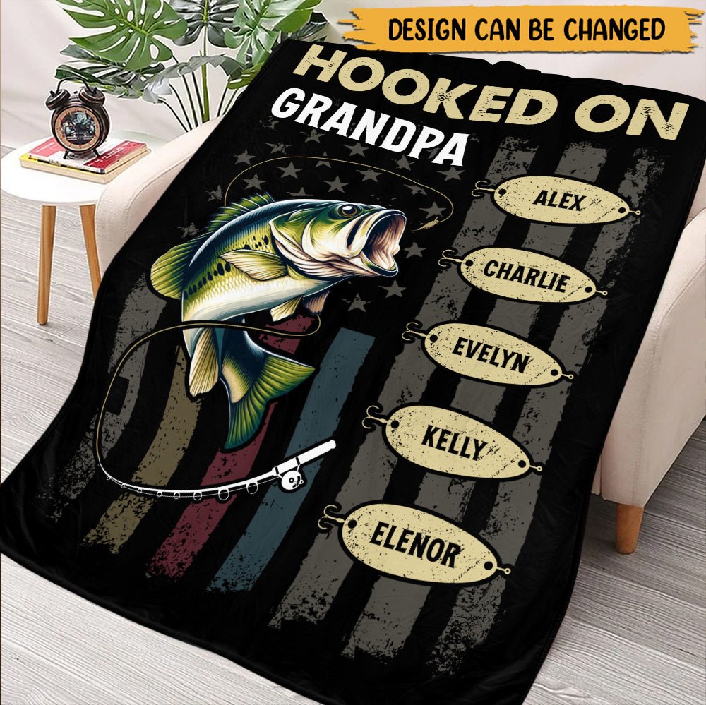 Hooked On Grandpa - Personalized Blanket - Best Gift For Father/ Grandpa - Giftago