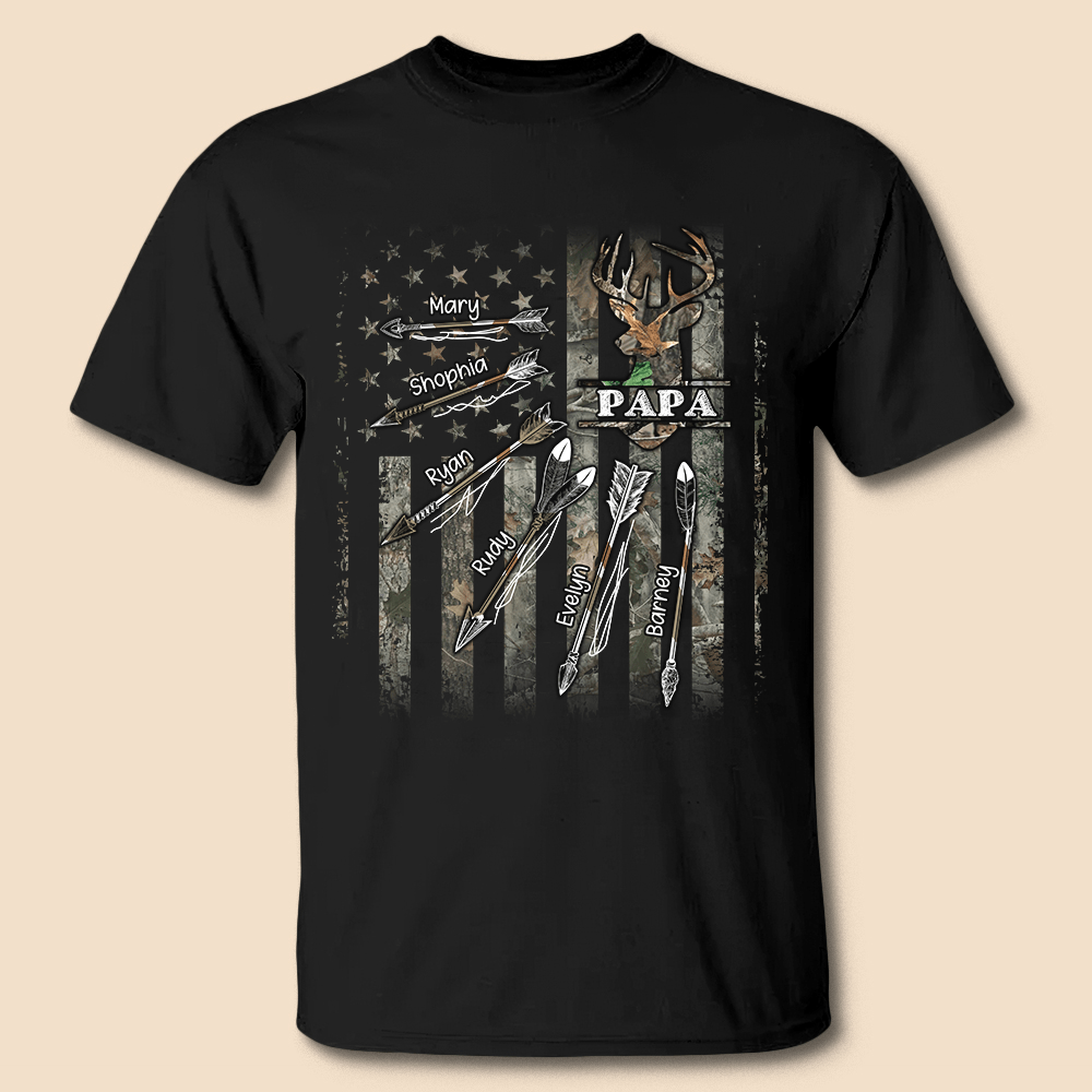 Hunting Dad/ Grandpa With Kids Deer - Personalized T-Shirt/ Hoodie - Best Gift for Dad/ Grandpa - Giftago