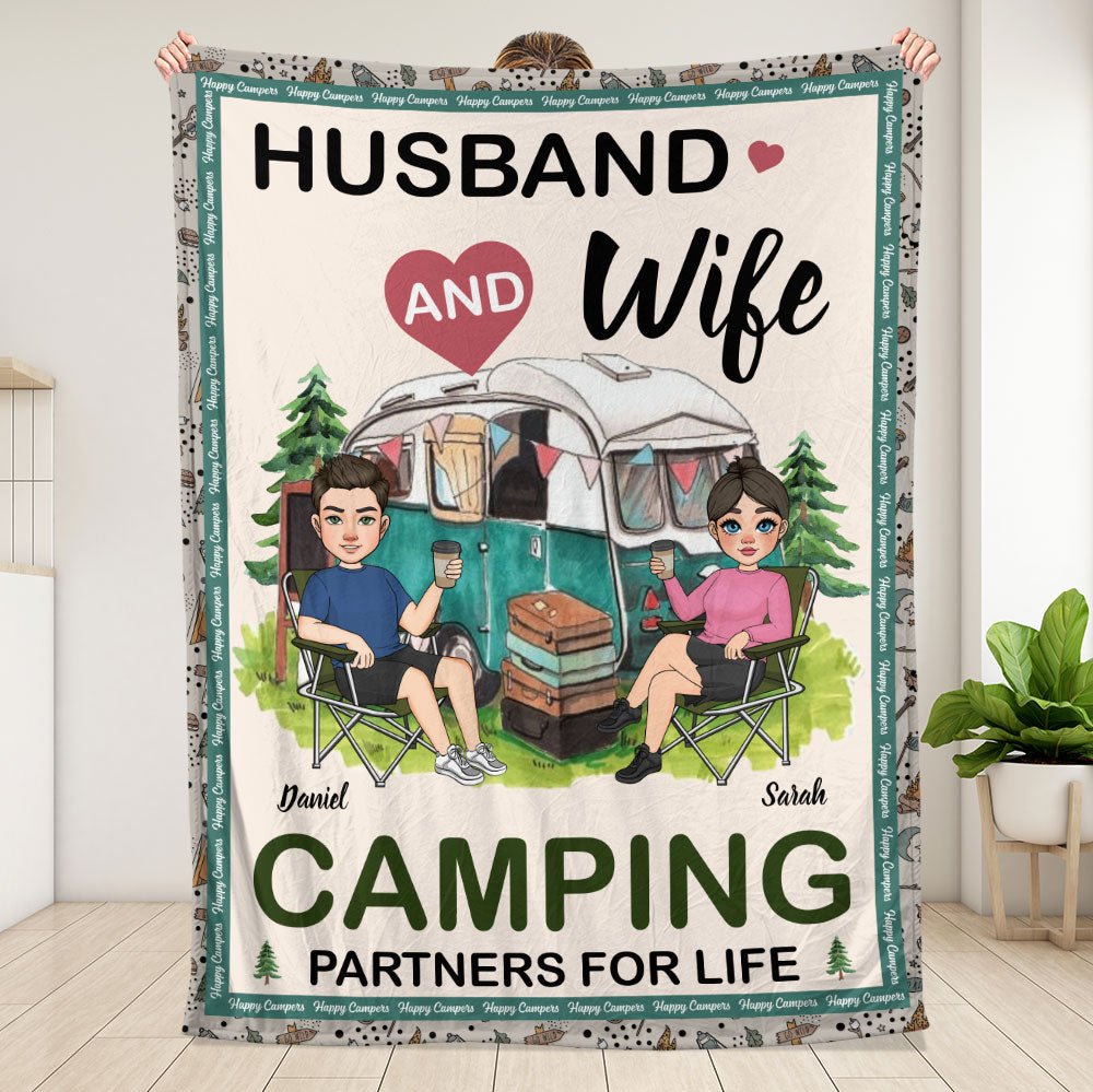 Husband And Wife Camping Life Blanket - Personalized Blanket