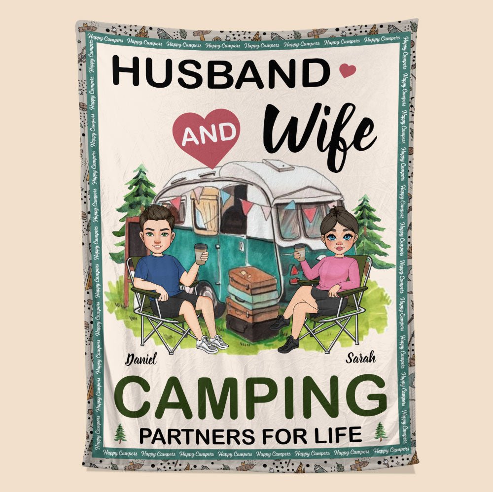 Husband And Wife Camping Life Blanket - Personalized Blanket
