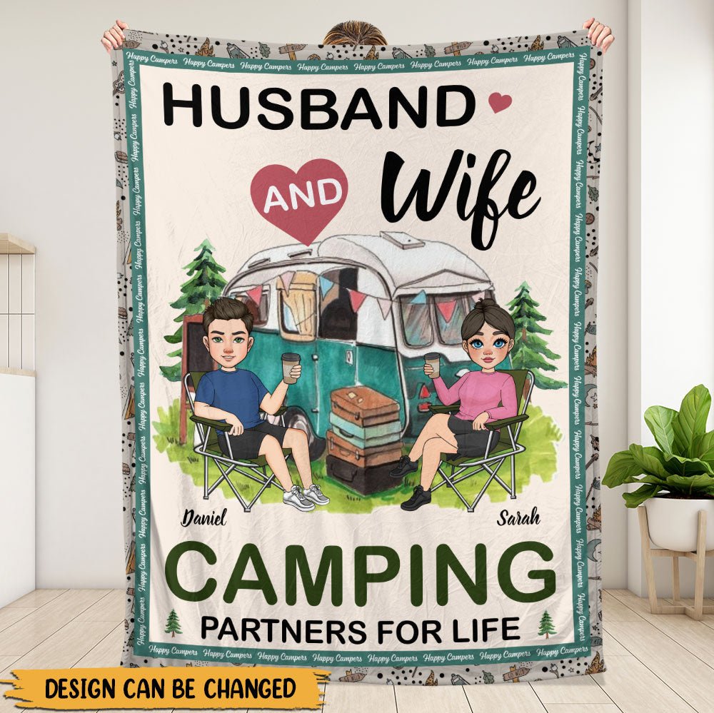 Husband And Wife Camping Life Blanket - Personalized Blanket