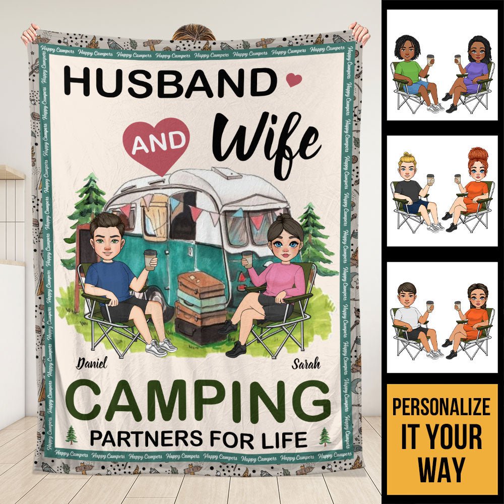 Husband And Wife Camping Life Blanket - Personalized Blanket