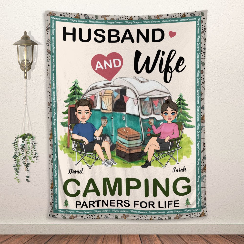 Husband And Wife Camping Life Blanket - Personalized Blanket