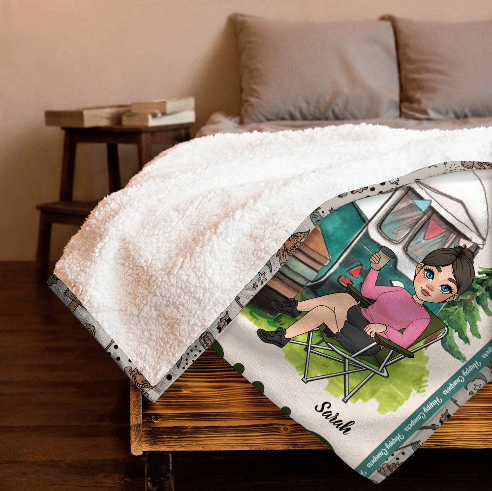 Husband And Wife Camping Life Blanket - Personalized Blanket