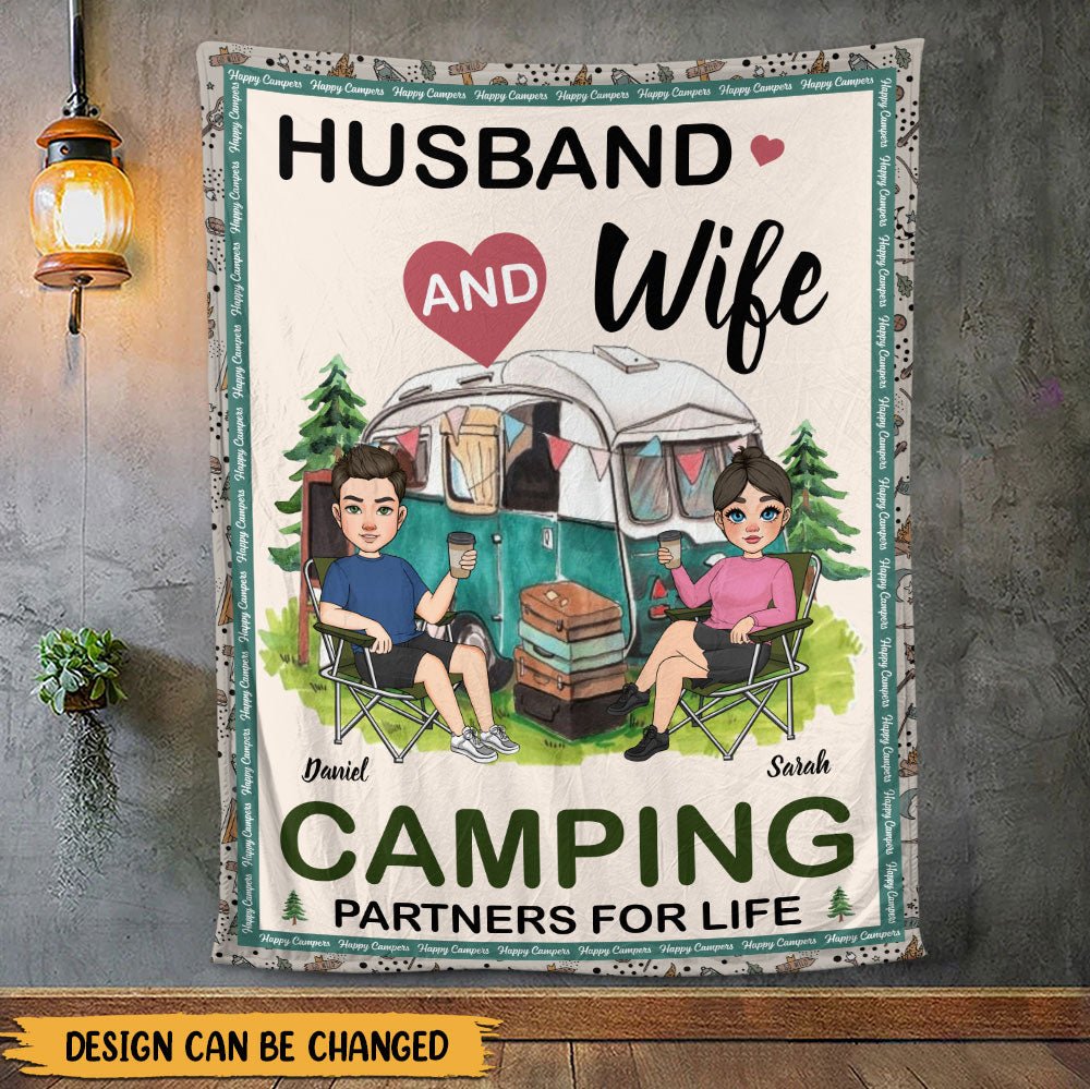 Husband And Wife Camping Life Blanket - Personalized Blanket