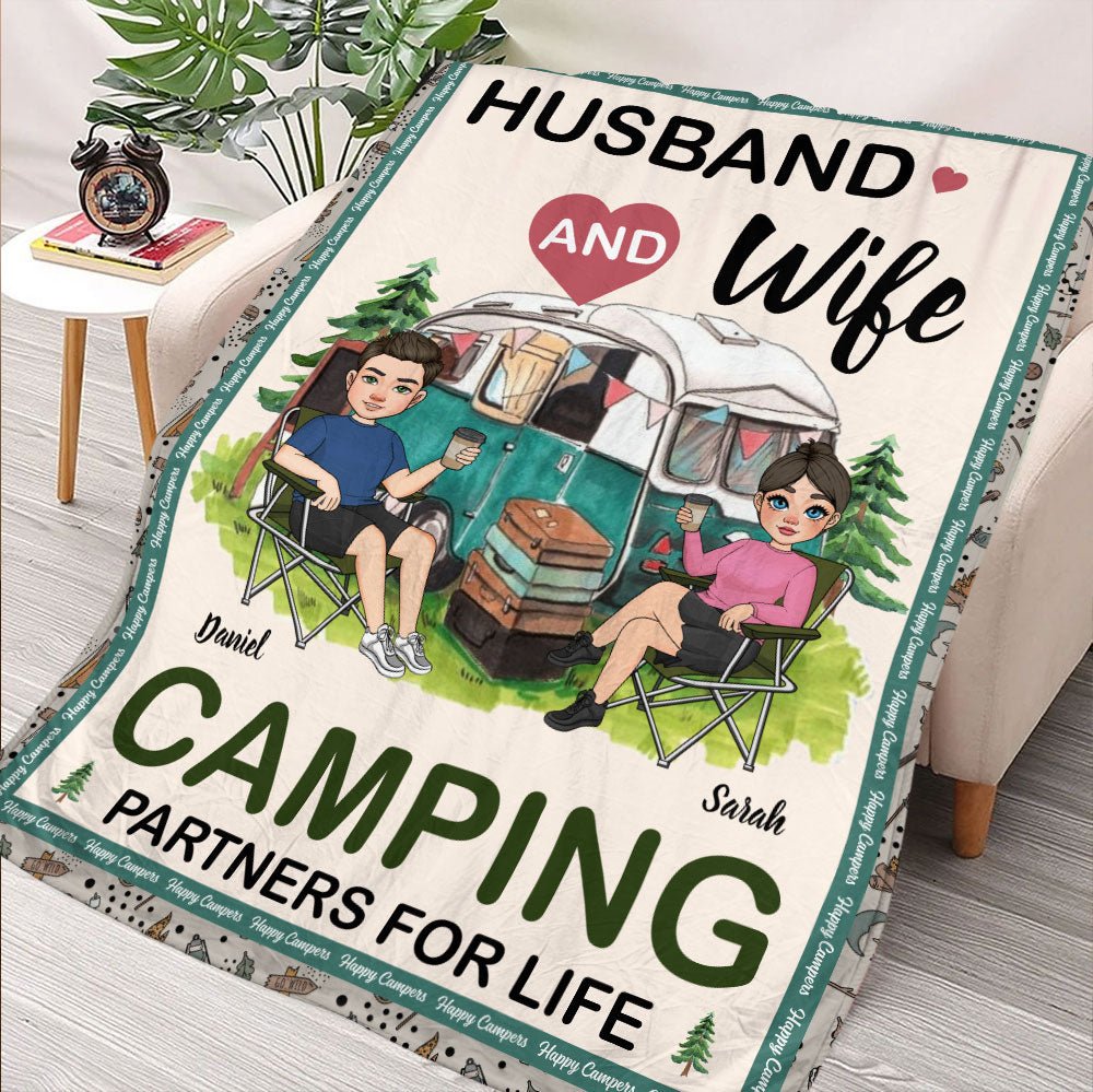 Husband And Wife Camping Life Blanket - Personalized Blanket
