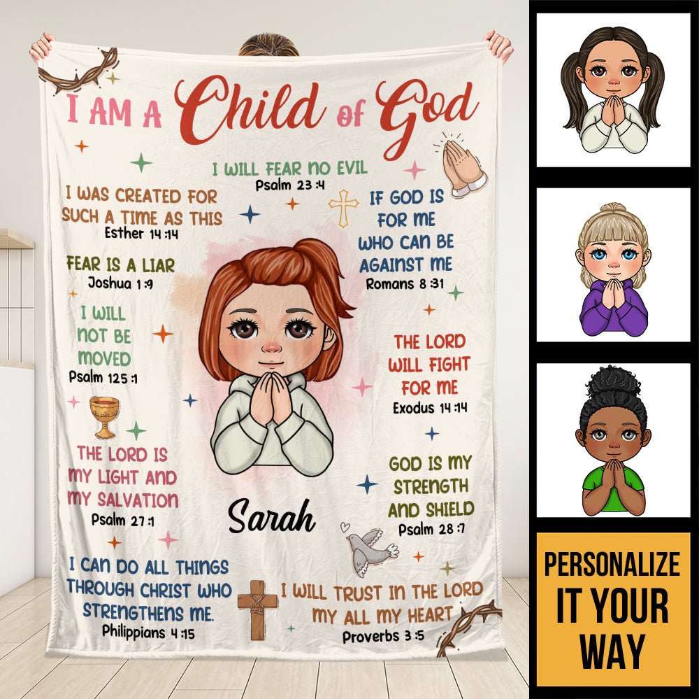 I Am A Child Of God I Will Fear No Evil - Personalized Blanket - Giftago