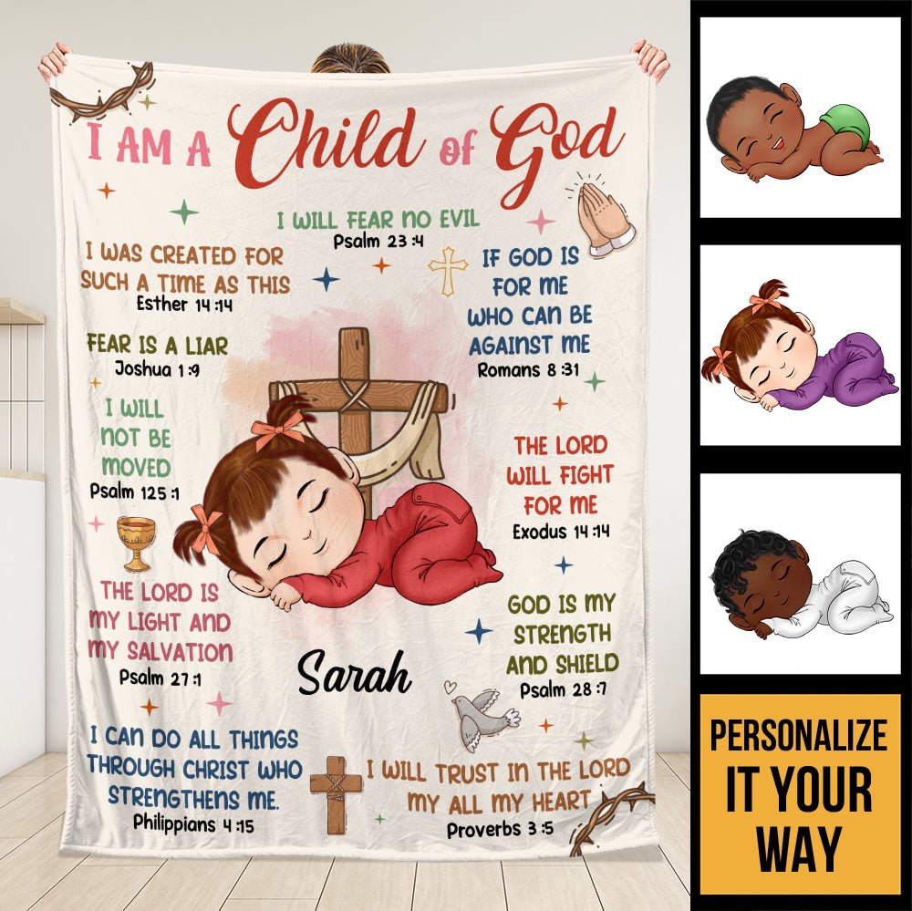 I Am A Child Of God I Will Fear No Evil - Personalized Blanket - Giftago