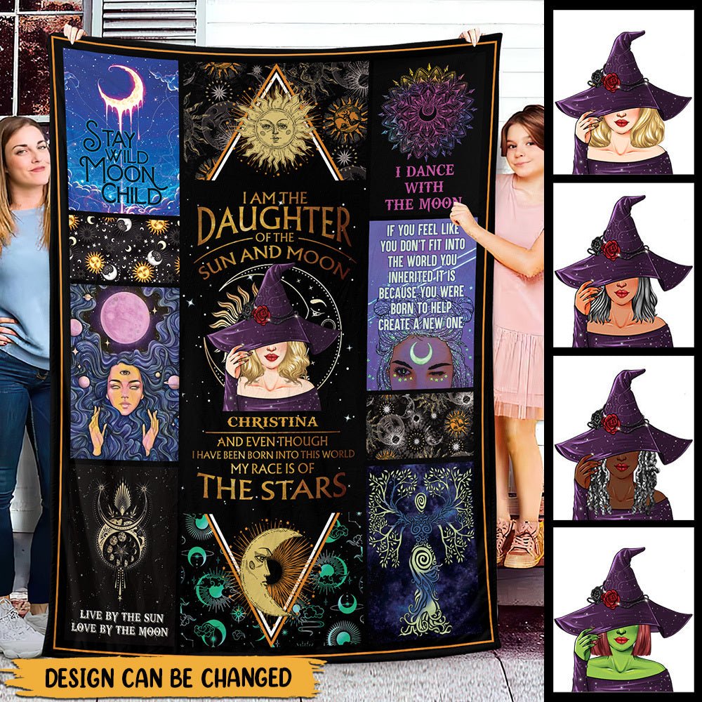 I Am The Daughter Of The Sun And Moon - Personalized Blanket - Best Gift For Witch Lovers, For Halloween - Giftago