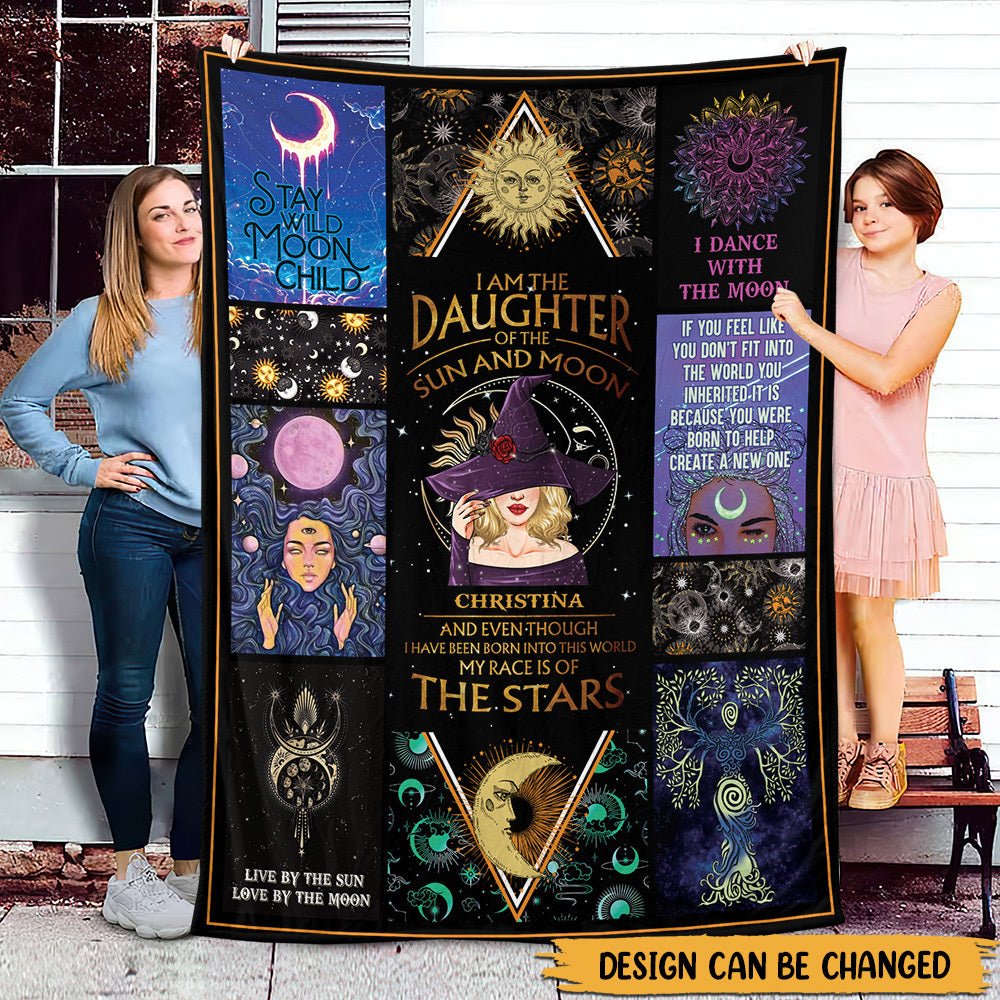 I Am The Daughter Of The Sun And Moon - Personalized Blanket - Best Gift For Witch Lovers, For Halloween - Giftago