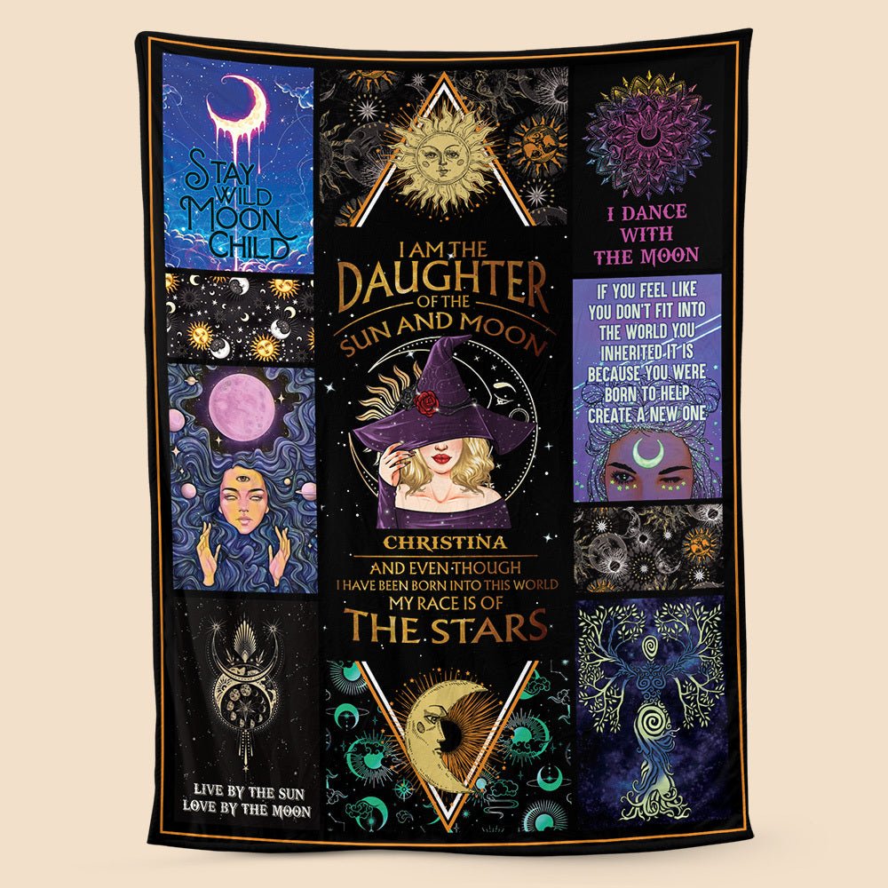 I Am The Daughter Of The Sun And Moon - Personalized Blanket - Best Gift For Witch Lovers, For Halloween - Giftago
