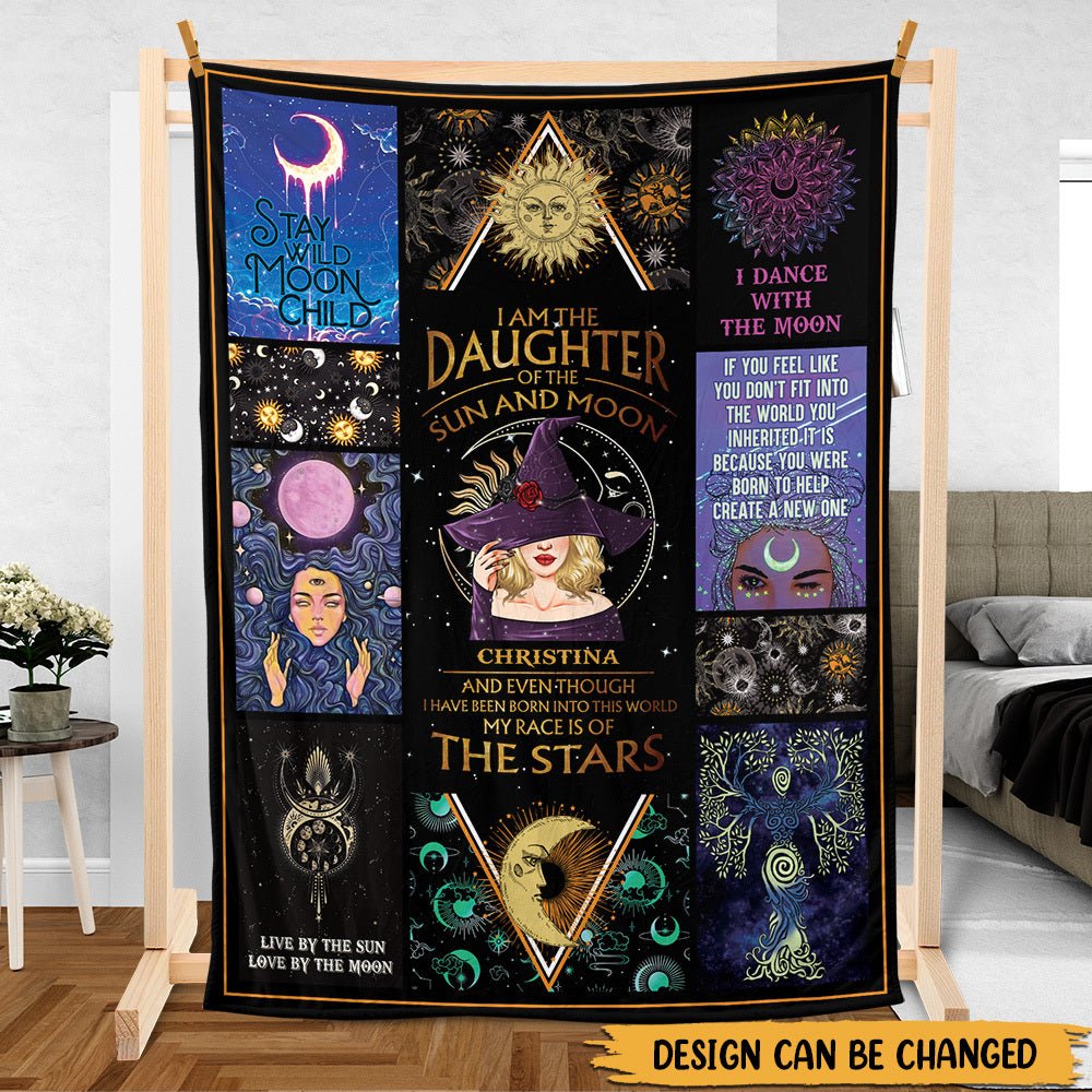 I Am The Daughter Of The Sun And Moon - Personalized Blanket - Best Gift For Witch Lovers, For Halloween - Giftago