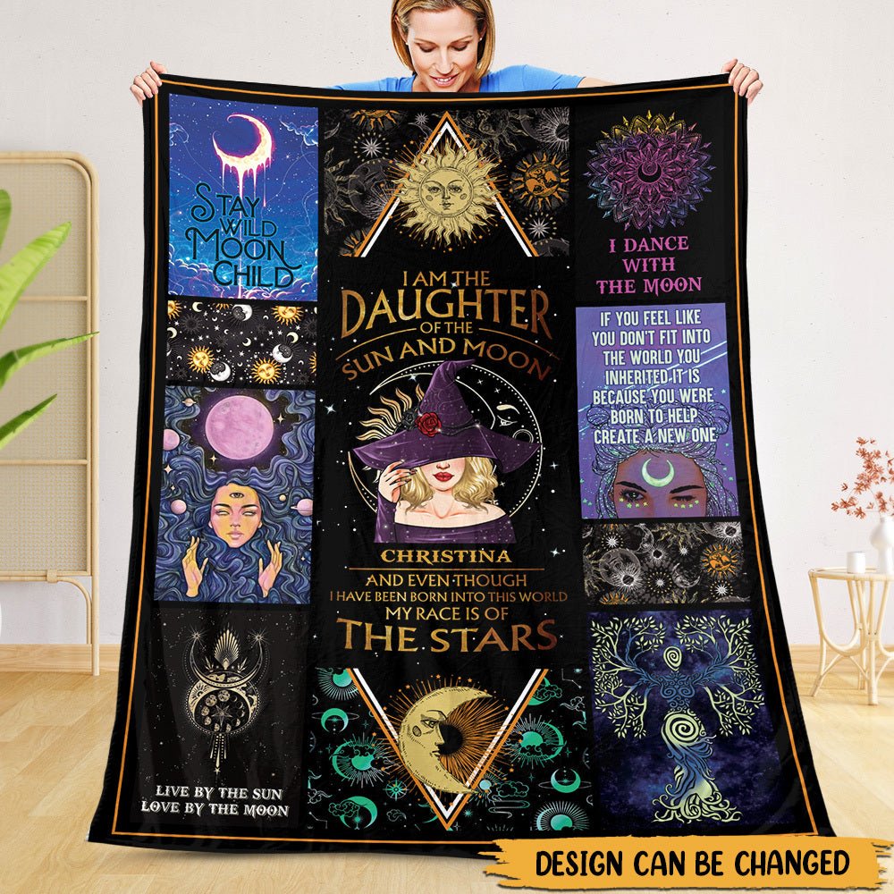 I Am The Daughter Of The Sun And Moon - Personalized Blanket - Best Gift For Witch Lovers, For Halloween - Giftago