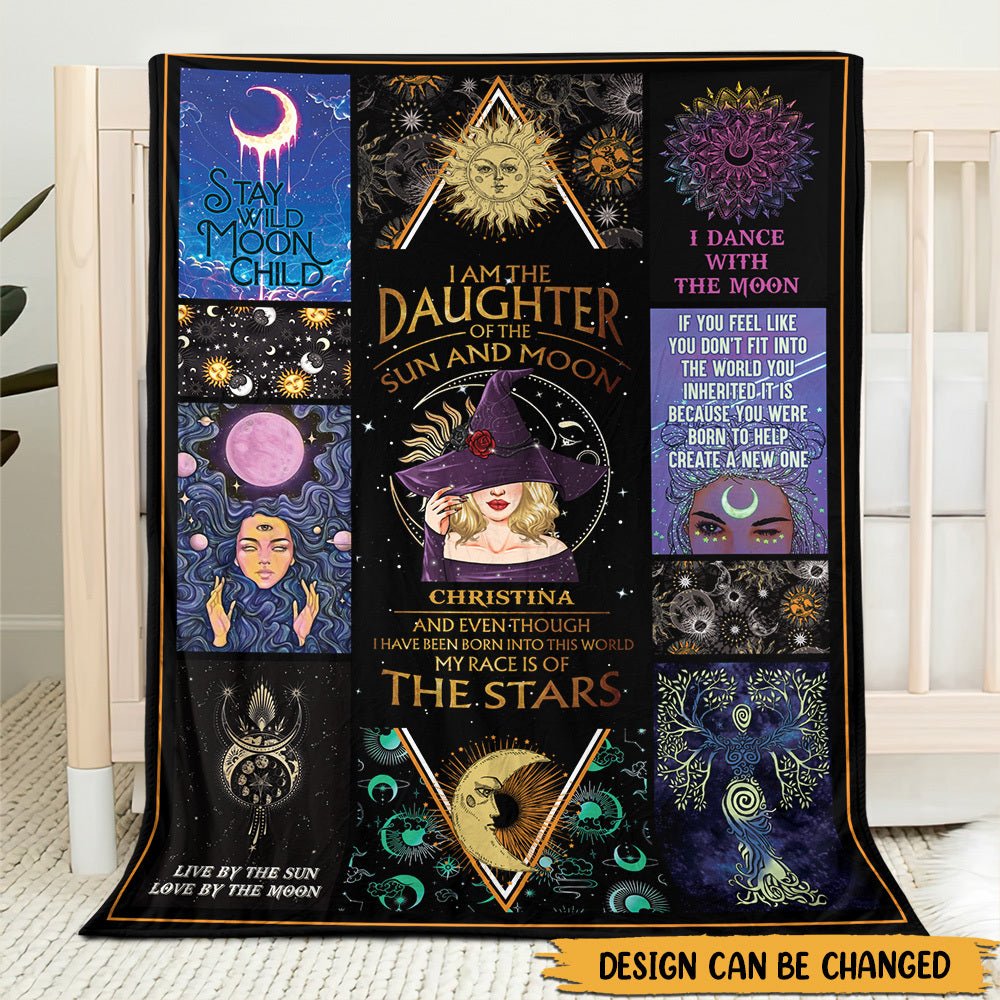 I Am The Daughter Of The Sun And Moon - Personalized Blanket - Best Gift For Witch Lovers, For Halloween - Giftago