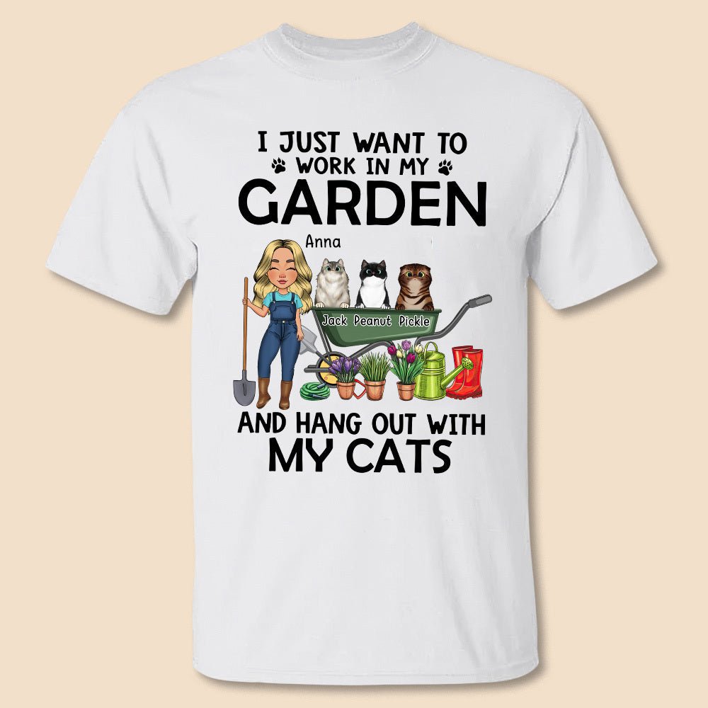 I Just Want To Work In My Garden And Hang Out With My Cats (Version 2) - Personalized T-Shirt/ Hoodie - Best Gift For Cat Lovers - Giftago