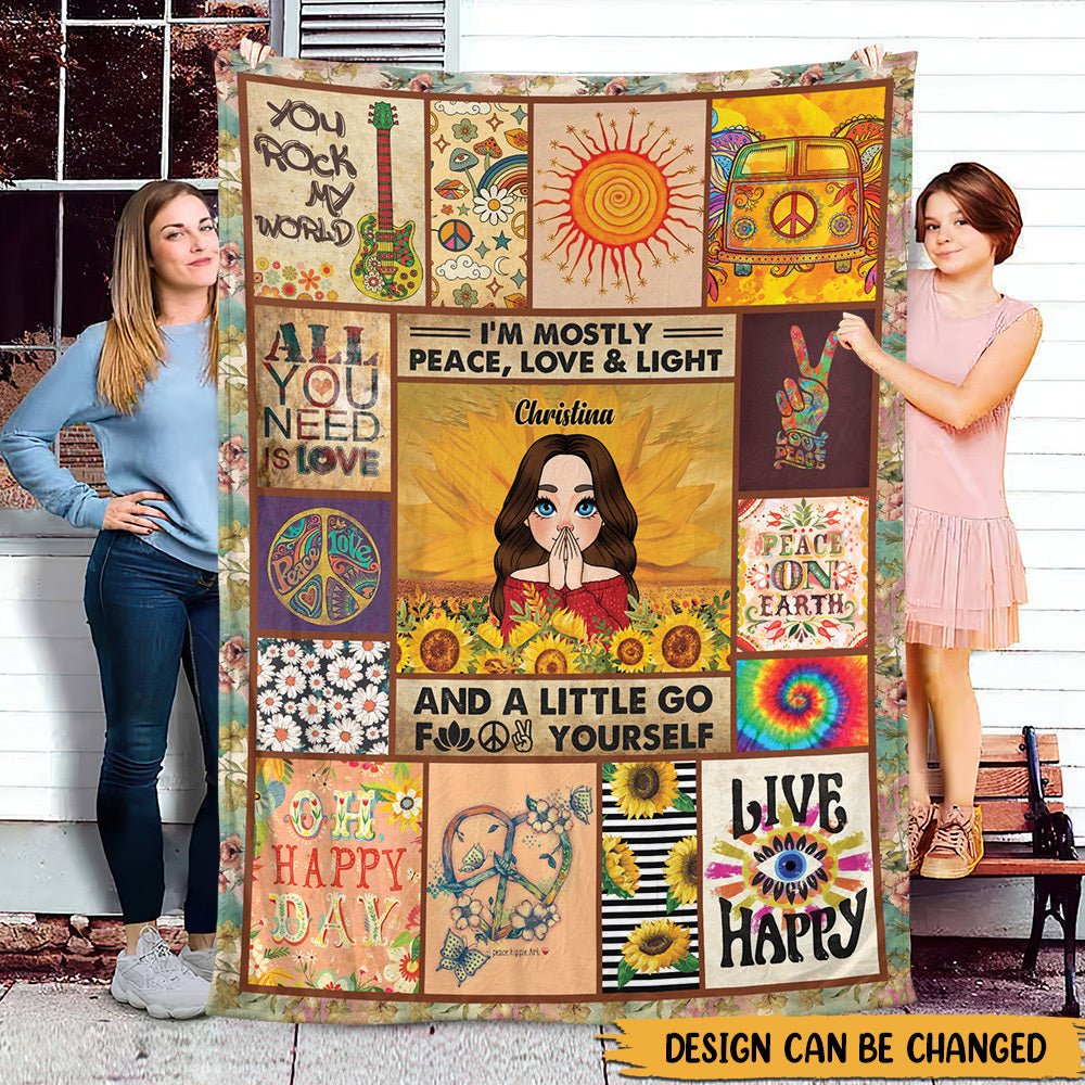 I'm Mostly Piece, Love And Light - Personalized Blanket - Best Gift For Mom, Daughter, Sister, Friend, Wife - Giftago