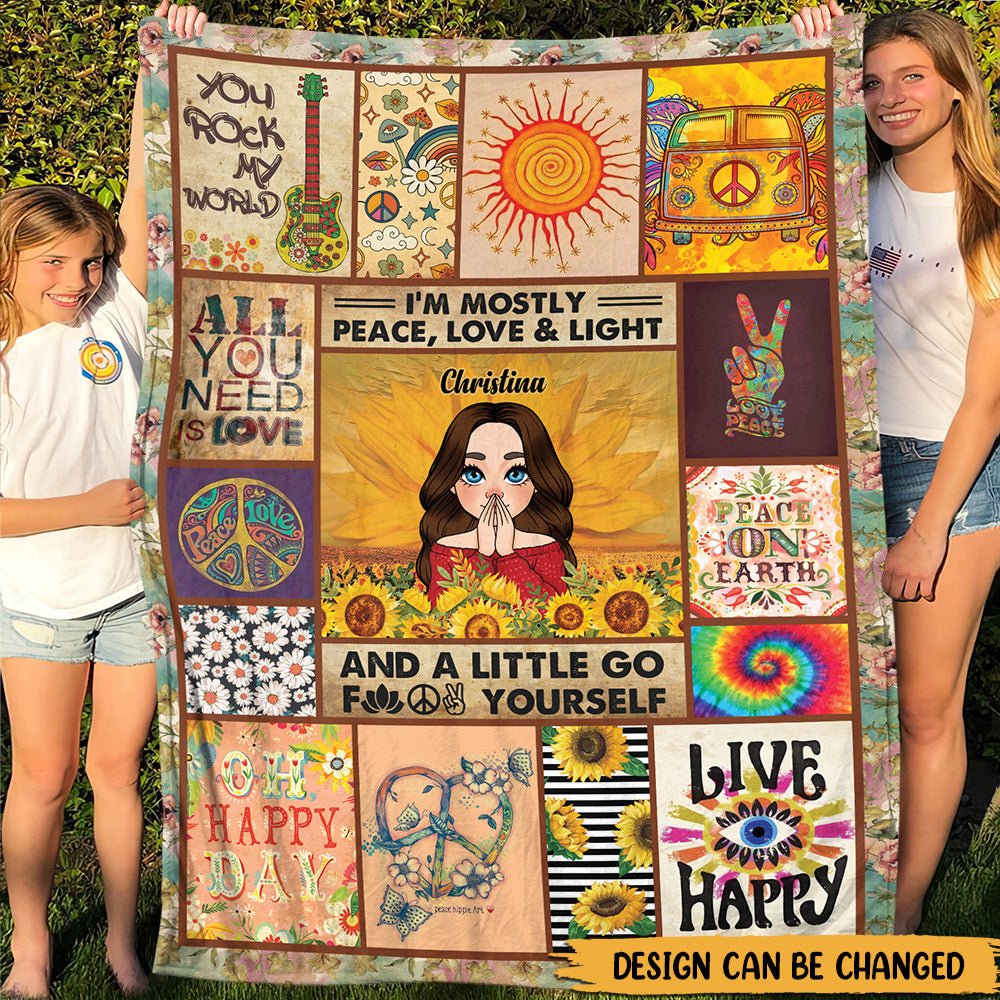 I'm Mostly Piece, Love And Light - Personalized Blanket - Best Gift For Mom, Daughter, Sister, Friend, Wife - Giftago