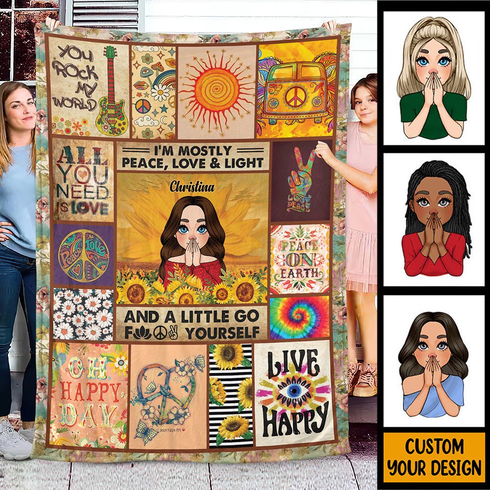 I'm Mostly Piece, Love And Light - Personalized Blanket - Best Gift For Mom, Daughter, Sister, Friend, Wife - Giftago