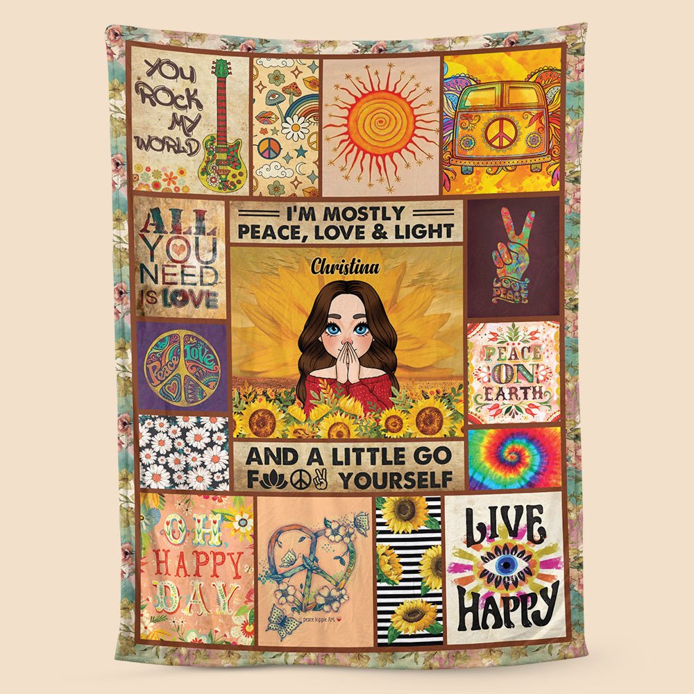 I'm Mostly Piece, Love And Light - Personalized Blanket - Best Gift For Mom, Daughter, Sister, Friend, Wife - Giftago