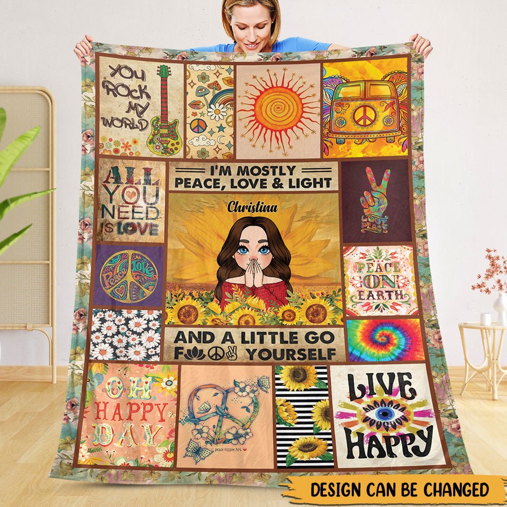 I'm Mostly Piece, Love And Light - Personalized Blanket - Best Gift For Mom, Daughter, Sister, Friend, Wife - Giftago
