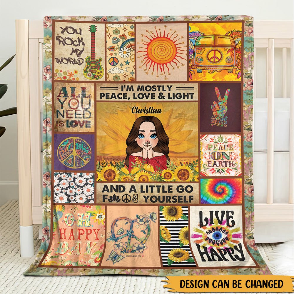 I'm Mostly Piece, Love And Light - Personalized Blanket - Best Gift For Mom, Daughter, Sister, Friend, Wife - Giftago