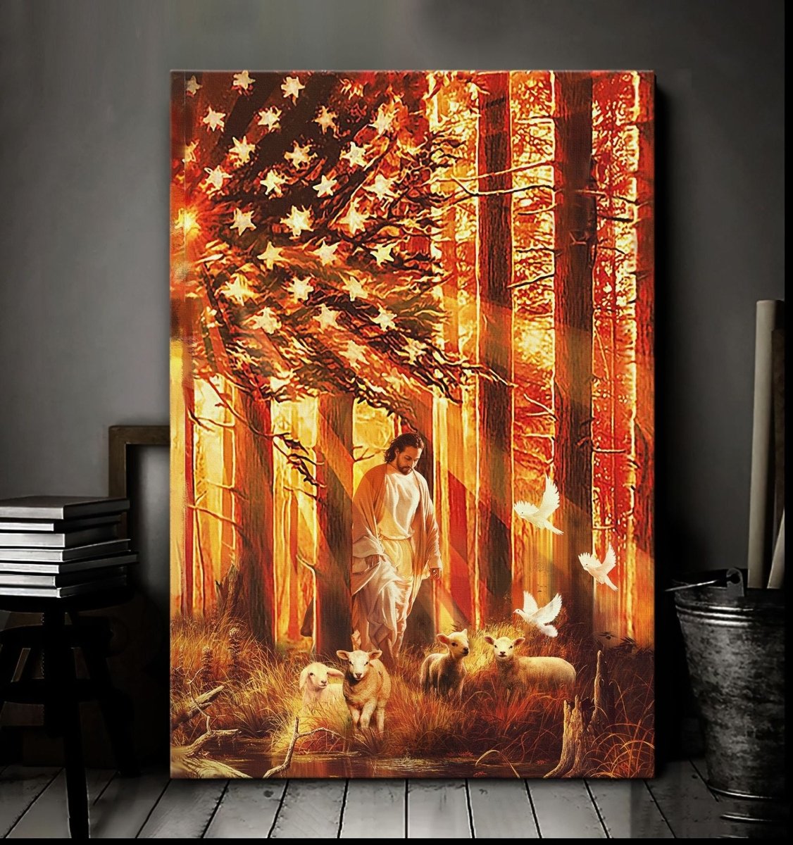 Jesus walking with the lambs Portrait Canvas Prints, Wall Art - Giftago