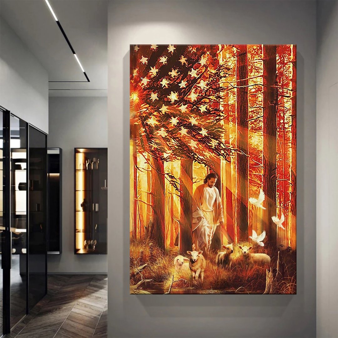 Jesus walking with the lambs Portrait Canvas Prints, Wall Art - Giftago