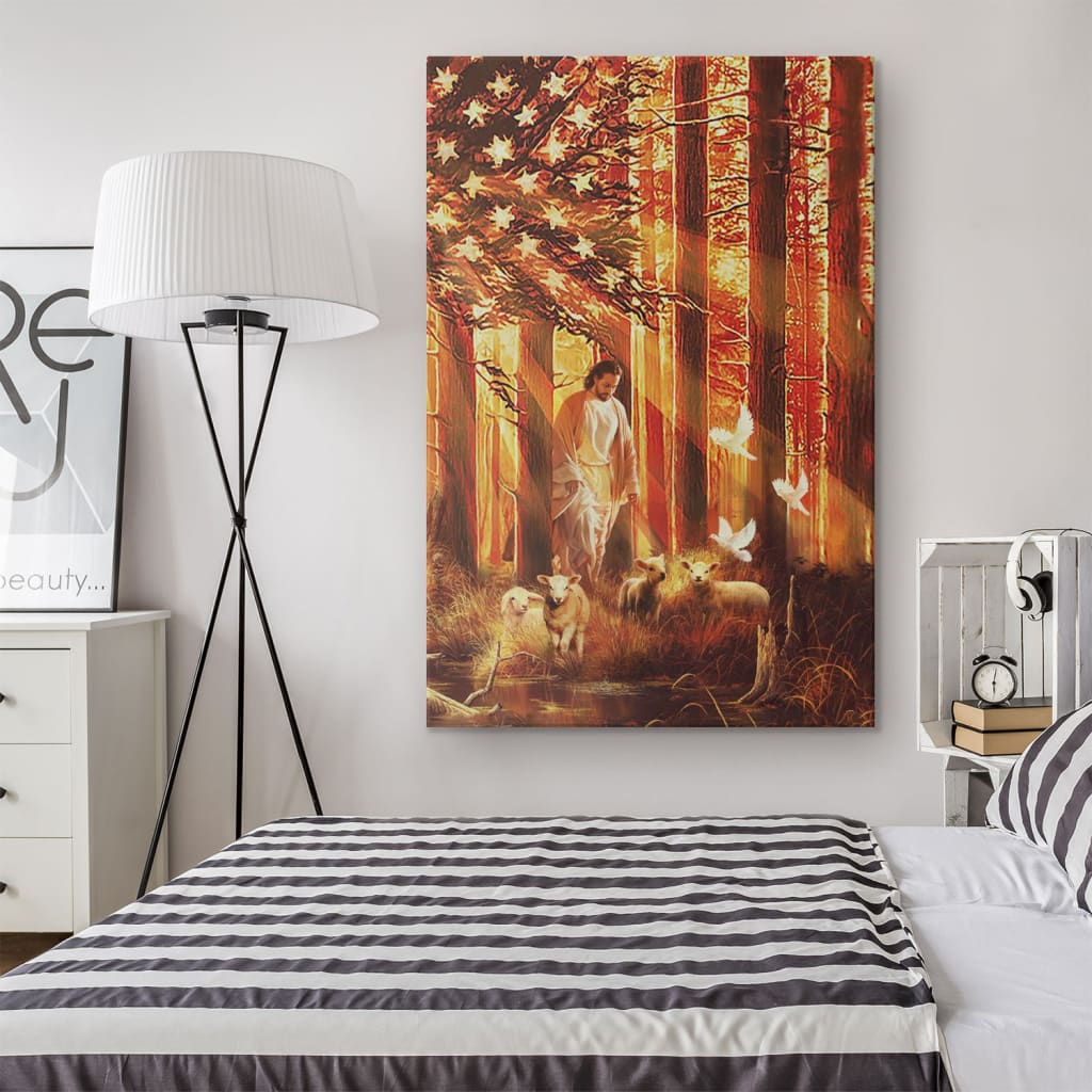 Jesus walking with the lambs Portrait Canvas Prints, Wall Art - Giftago
