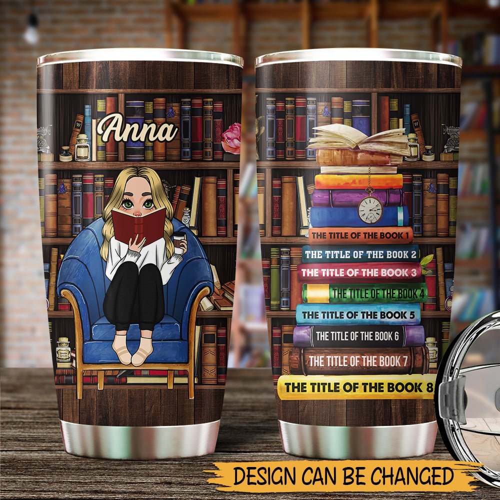 Just A Girl, A Boy Who Loves Books With Book Shelf - Personalized Tumbler - Thoughtful Gift For Birthday - Giftago