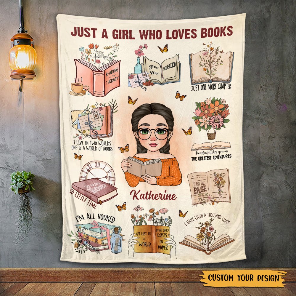 Just A Girl Who Loves Book Flowery - Personalized Blanket - Thoughtful Gift For Birthday - Giftago